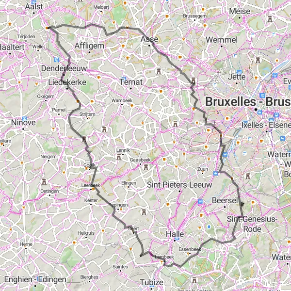 Miniatuurkaart van de fietsinspiratie "Roadtrip door Brussel en Liedekerke" in Prov. Oost-Vlaanderen, Belgium. Gemaakt door de Tarmacs.app fietsrouteplanner