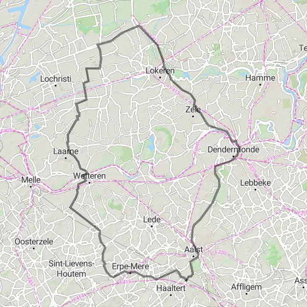 Map miniature of "Picturesque Tour of Aalst" cycling inspiration in Prov. Oost-Vlaanderen, Belgium. Generated by Tarmacs.app cycling route planner