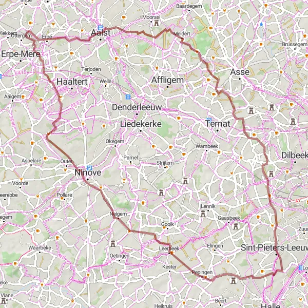 Map miniature of "The Aalst Adventure" cycling inspiration in Prov. Oost-Vlaanderen, Belgium. Generated by Tarmacs.app cycling route planner