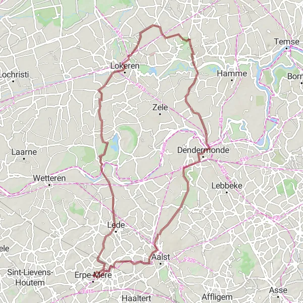 Map miniature of "Scenic Gravel Ride to Waasmunster" cycling inspiration in Prov. Oost-Vlaanderen, Belgium. Generated by Tarmacs.app cycling route planner