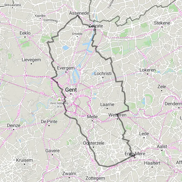 Karten-Miniaturansicht der Radinspiration "Erpe-Mere nach Egem" in Prov. Oost-Vlaanderen, Belgium. Erstellt vom Tarmacs.app-Routenplaner für Radtouren