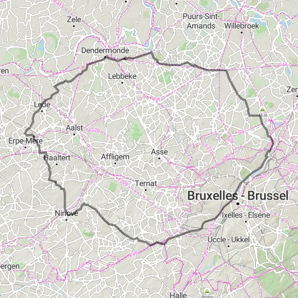 Map miniature of "Charming Villages and Gaasbeek Castle" cycling inspiration in Prov. Oost-Vlaanderen, Belgium. Generated by Tarmacs.app cycling route planner