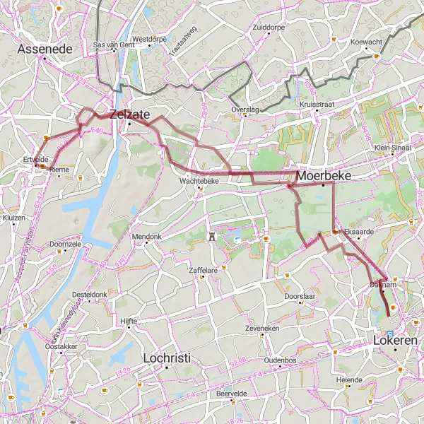 Map miniature of "Countryside Gravel Loop" cycling inspiration in Prov. Oost-Vlaanderen, Belgium. Generated by Tarmacs.app cycling route planner