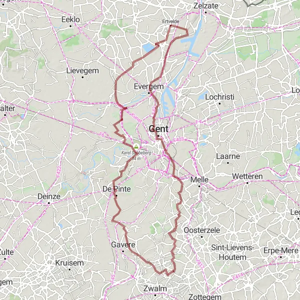 Karten-Miniaturansicht der Radinspiration "Herausfordernde Graveltour durch Oost-Vlaanderen" in Prov. Oost-Vlaanderen, Belgium. Erstellt vom Tarmacs.app-Routenplaner für Radtouren