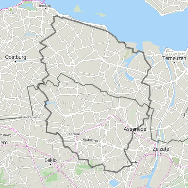 Map miniature of "Ertvelde Loop" cycling inspiration in Prov. Oost-Vlaanderen, Belgium. Generated by Tarmacs.app cycling route planner