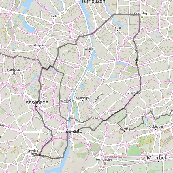 Karten-Miniaturansicht der Radinspiration "Kurze Straßenradtour nach Zaamslag" in Prov. Oost-Vlaanderen, Belgium. Erstellt vom Tarmacs.app-Routenplaner für Radtouren
