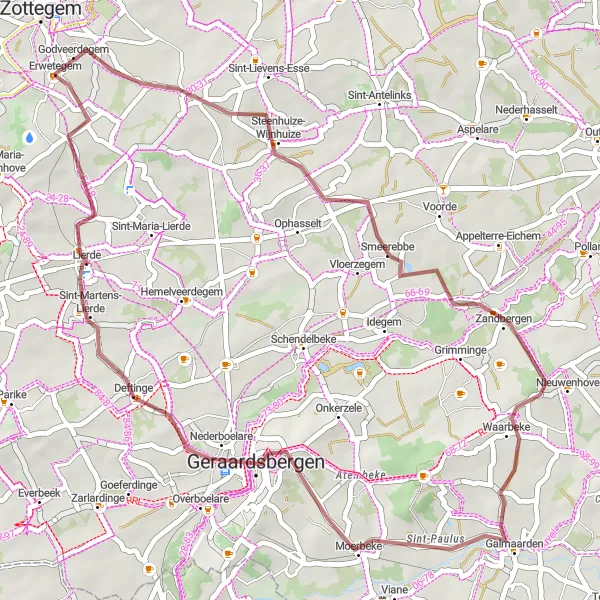 Karten-Miniaturansicht der Radinspiration "Gravelroute durch das Herz von Oost-Vlaanderen" in Prov. Oost-Vlaanderen, Belgium. Erstellt vom Tarmacs.app-Routenplaner für Radtouren