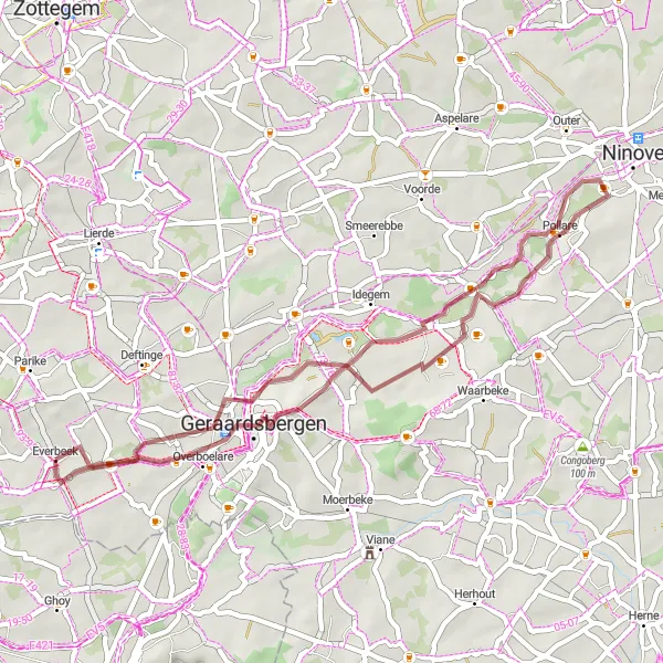 Map miniature of "Gravel Trails and Hidden Gems" cycling inspiration in Prov. Oost-Vlaanderen, Belgium. Generated by Tarmacs.app cycling route planner