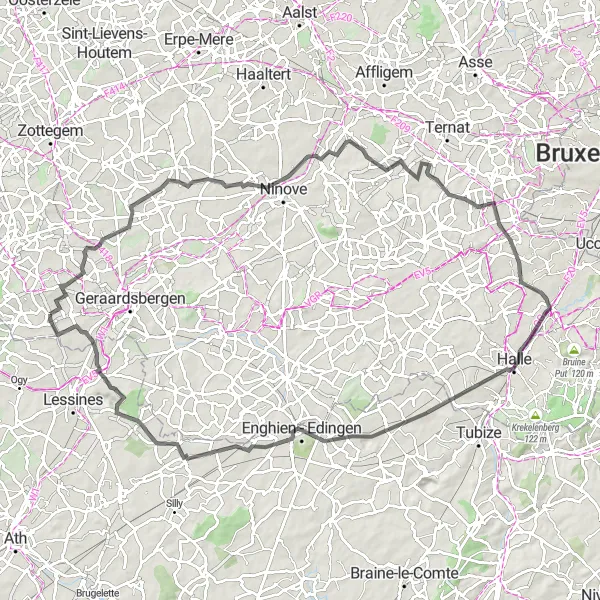 Map miniature of "Everbeek to Everbeek - Road Cycling Route" cycling inspiration in Prov. Oost-Vlaanderen, Belgium. Generated by Tarmacs.app cycling route planner