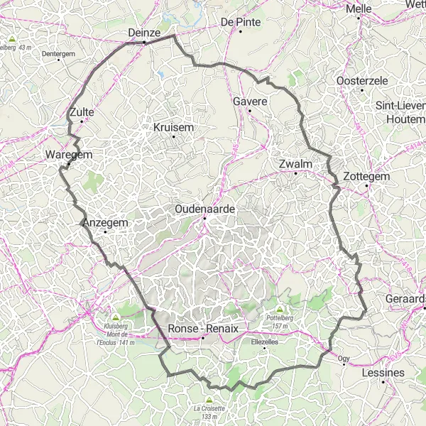 Map miniature of "Everbeek to Everbeek - Road Cycling Route" cycling inspiration in Prov. Oost-Vlaanderen, Belgium. Generated by Tarmacs.app cycling route planner