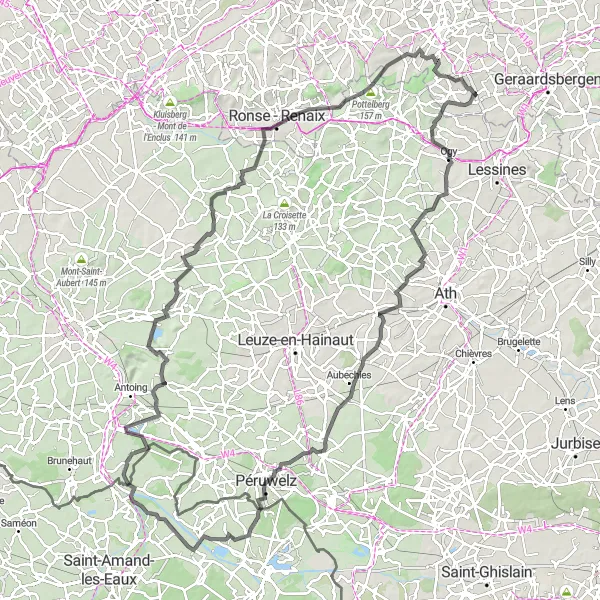 Karten-Miniaturansicht der Radinspiration "Bergiges Roadbiking-Abenteuer von Everbeek" in Prov. Oost-Vlaanderen, Belgium. Erstellt vom Tarmacs.app-Routenplaner für Radtouren