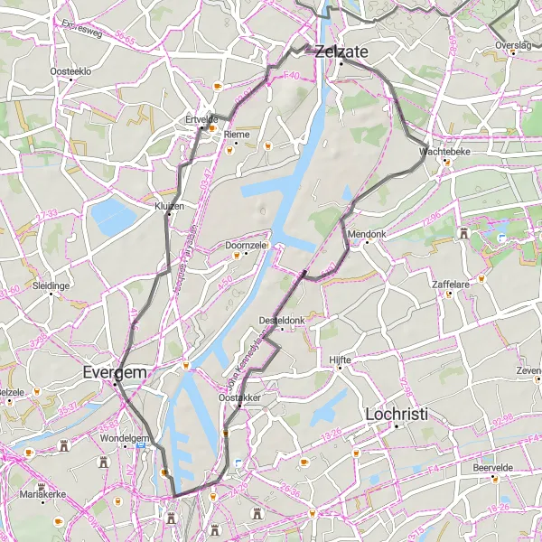 Miniature de la carte de l'inspiration cycliste "Moulins et Sentiers à Ertvelde" dans la Prov. Oost-Vlaanderen, Belgium. Générée par le planificateur d'itinéraire cycliste Tarmacs.app