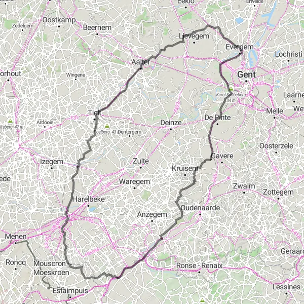 Miniatuurkaart van de fietsinspiratie "Historische route door Oost-Vlaanderen" in Prov. Oost-Vlaanderen, Belgium. Gemaakt door de Tarmacs.app fietsrouteplanner