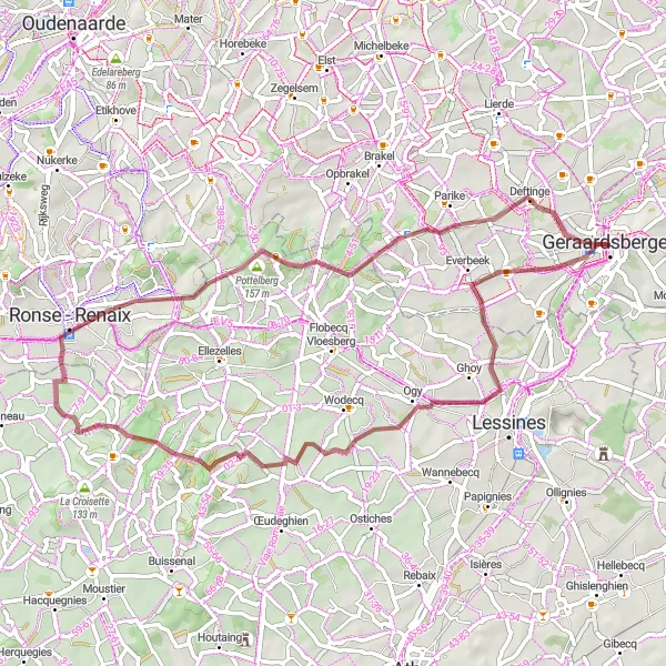 Karten-Miniaturansicht der Radinspiration "Geraardsbergen und Umgebung Schotterroute" in Prov. Oost-Vlaanderen, Belgium. Erstellt vom Tarmacs.app-Routenplaner für Radtouren