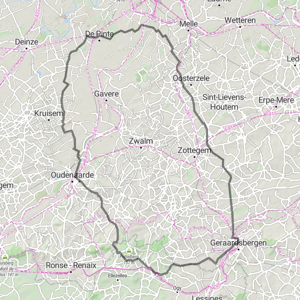 Map miniature of "Geraardsbergen Castle Loop" cycling inspiration in Prov. Oost-Vlaanderen, Belgium. Generated by Tarmacs.app cycling route planner