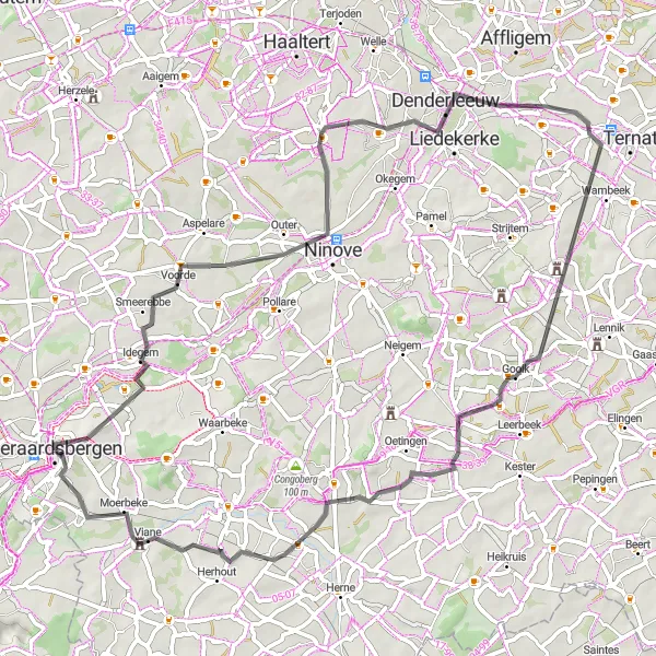 Miniatuurkaart van de fietsinspiratie "Kastelen en Dorpen rond Geraardsbergen" in Prov. Oost-Vlaanderen, Belgium. Gemaakt door de Tarmacs.app fietsrouteplanner