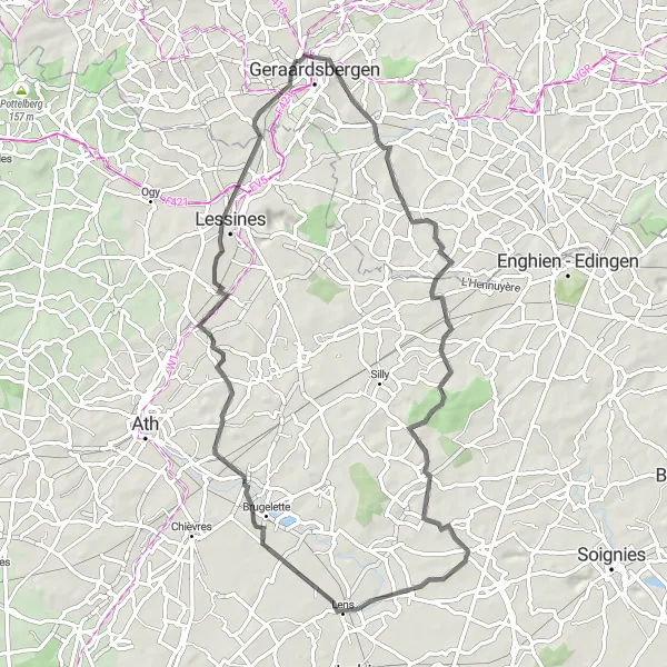 Map miniature of "Scenic Road Cycling near Geraardsbergen" cycling inspiration in Prov. Oost-Vlaanderen, Belgium. Generated by Tarmacs.app cycling route planner