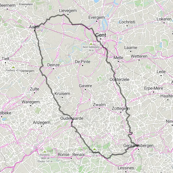 Map miniature of "Geraardsbergen Loop" cycling inspiration in Prov. Oost-Vlaanderen, Belgium. Generated by Tarmacs.app cycling route planner