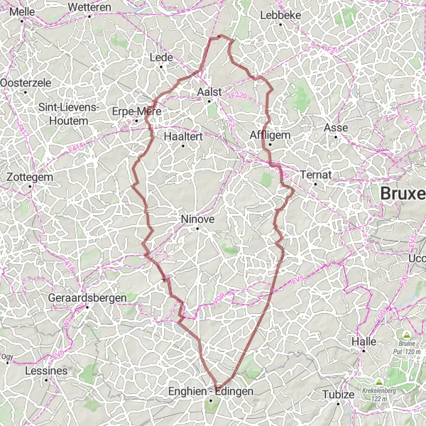 Map miniature of "Gijzegem to Hekelgem Loop" cycling inspiration in Prov. Oost-Vlaanderen, Belgium. Generated by Tarmacs.app cycling route planner