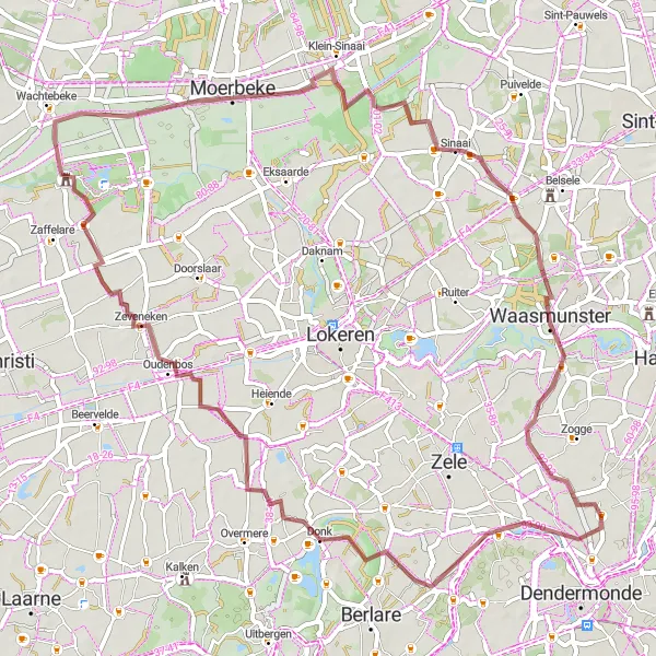 Karten-Miniaturansicht der Radinspiration "Gravel Rundtour durch Grembergen" in Prov. Oost-Vlaanderen, Belgium. Erstellt vom Tarmacs.app-Routenplaner für Radtouren
