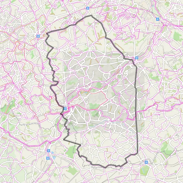 Miniatuurkaart van de fietsinspiratie "Dorpjes en bossen in Oost-Vlaanderen" in Prov. Oost-Vlaanderen, Belgium. Gemaakt door de Tarmacs.app fietsrouteplanner