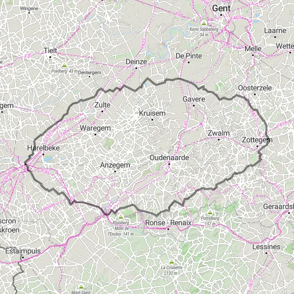 Map miniature of "Sint-Maria-Oudenhove to Leeuwergem" cycling inspiration in Prov. Oost-Vlaanderen, Belgium. Generated by Tarmacs.app cycling route planner