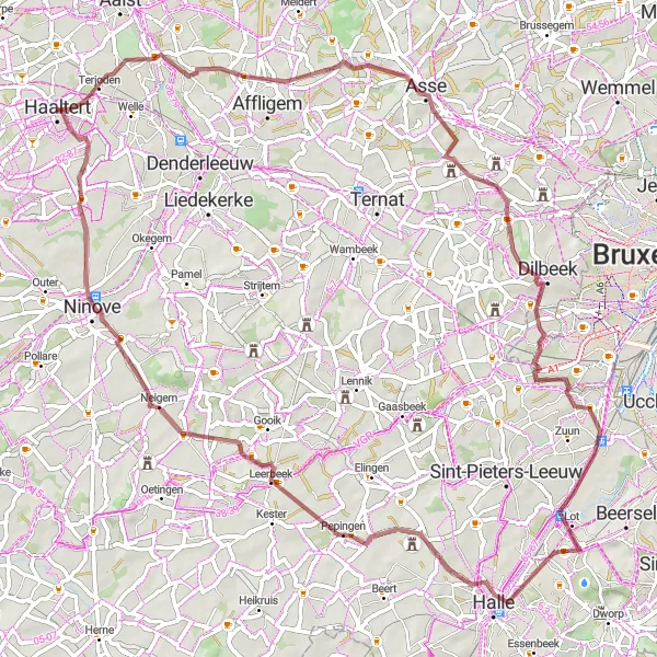 Map miniature of "Gravel Essence: Haaltert to the Forests" cycling inspiration in Prov. Oost-Vlaanderen, Belgium. Generated by Tarmacs.app cycling route planner