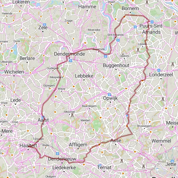 Map miniature of "The Gravel Escape" cycling inspiration in Prov. Oost-Vlaanderen, Belgium. Generated by Tarmacs.app cycling route planner