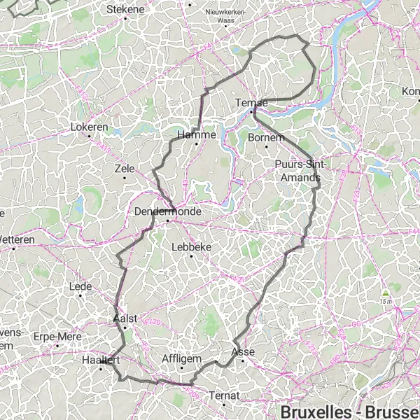 Map miniature of "Ride through Heartland" cycling inspiration in Prov. Oost-Vlaanderen, Belgium. Generated by Tarmacs.app cycling route planner