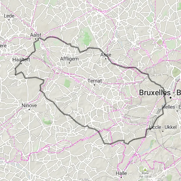 Karten-Miniaturansicht der Radinspiration "Rundfahrt durch das Aalst-Land" in Prov. Oost-Vlaanderen, Belgium. Erstellt vom Tarmacs.app-Routenplaner für Radtouren