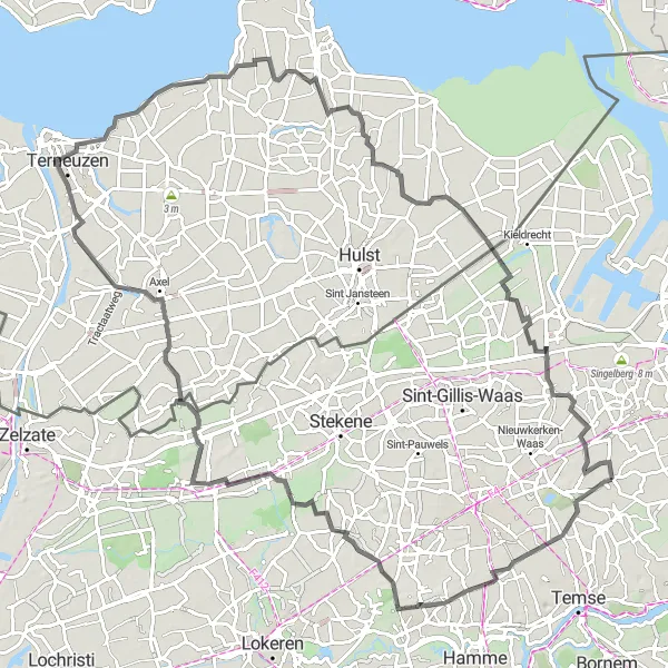 Miniatuurkaart van de fietsinspiratie "Langs de Schelde en door het Waasland" in Prov. Oost-Vlaanderen, Belgium. Gemaakt door de Tarmacs.app fietsrouteplanner