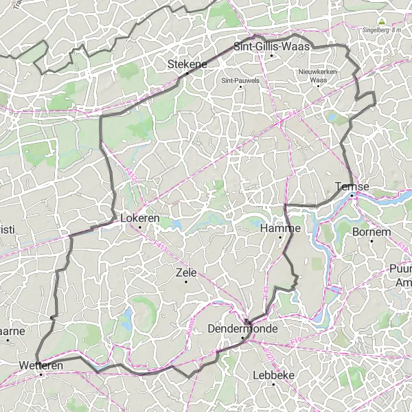 Miniatuurkaart van de fietsinspiratie "Historische route langs Oost-Vlaamse dorpen" in Prov. Oost-Vlaanderen, Belgium. Gemaakt door de Tarmacs.app fietsrouteplanner