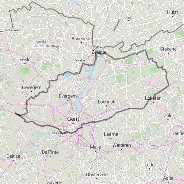 Map miniature of "Historical Road Ride with Breathtaking Views" cycling inspiration in Prov. Oost-Vlaanderen, Belgium. Generated by Tarmacs.app cycling route planner