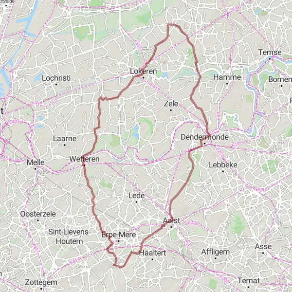 Map miniature of "Gravel Grind to Aalst" cycling inspiration in Prov. Oost-Vlaanderen, Belgium. Generated by Tarmacs.app cycling route planner