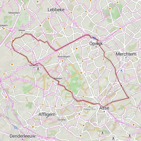 Map miniature of "Exploring Gravel Paths" cycling inspiration in Prov. Oost-Vlaanderen, Belgium. Generated by Tarmacs.app cycling route planner