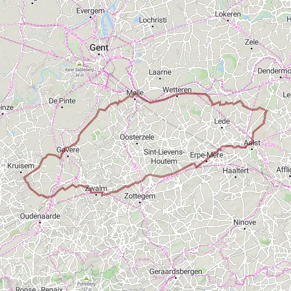 Miniatuurkaart van de fietsinspiratie "Gravelroute door Oost-Vlaanderen" in Prov. Oost-Vlaanderen, Belgium. Gemaakt door de Tarmacs.app fietsrouteplanner