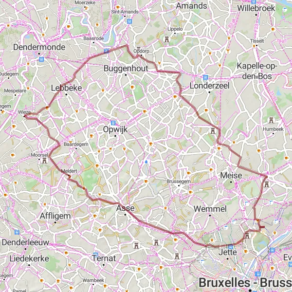 Karten-Miniaturansicht der Radinspiration "Gravel-Rundtour nach Vilvoorde" in Prov. Oost-Vlaanderen, Belgium. Erstellt vom Tarmacs.app-Routenplaner für Radtouren