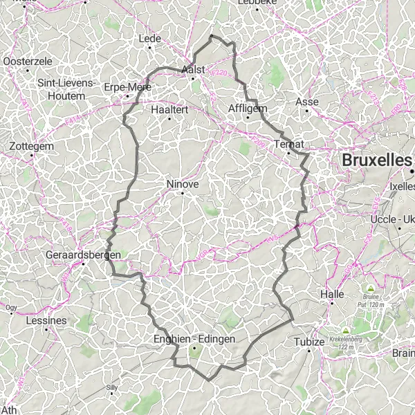 Miniatuurkaart van de fietsinspiratie "Bochtige Oost-Vlaanderen Route" in Prov. Oost-Vlaanderen, Belgium. Gemaakt door de Tarmacs.app fietsrouteplanner
