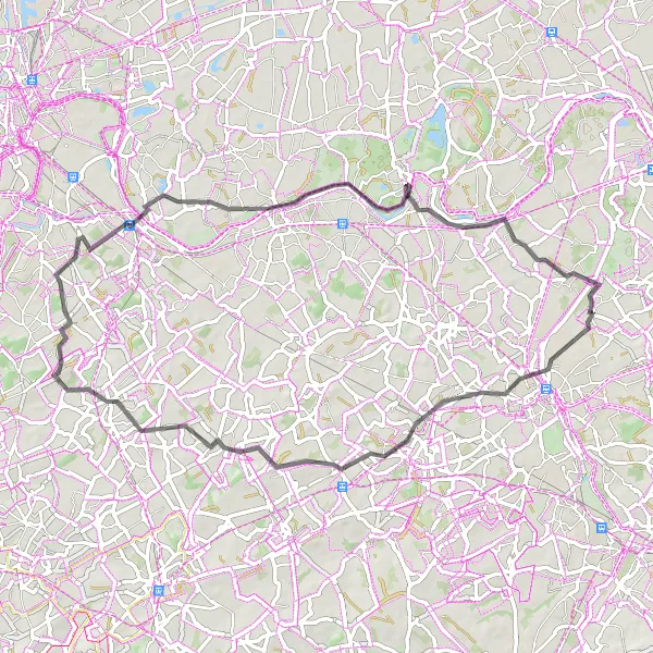 Miniatuurkaart van de fietsinspiratie "Dorpen en Natuurgebieden" in Prov. Oost-Vlaanderen, Belgium. Gemaakt door de Tarmacs.app fietsrouteplanner