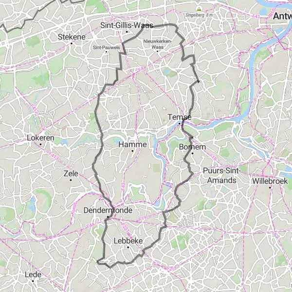 Karten-Miniaturansicht der Radinspiration "Schlossroute Ortegat" in Prov. Oost-Vlaanderen, Belgium. Erstellt vom Tarmacs.app-Routenplaner für Radtouren