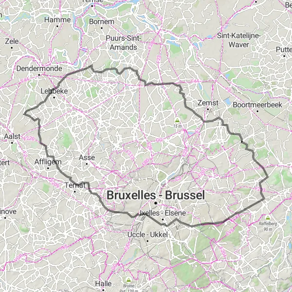 Map miniature of "Discovering Historical Gems" cycling inspiration in Prov. Oost-Vlaanderen, Belgium. Generated by Tarmacs.app cycling route planner