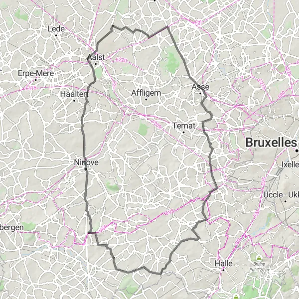 Map miniature of "The Aalst Loop" cycling inspiration in Prov. Oost-Vlaanderen, Belgium. Generated by Tarmacs.app cycling route planner