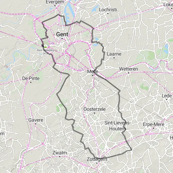 Karten-Miniaturansicht der Radinspiration "Schlossroute von Herzele" in Prov. Oost-Vlaanderen, Belgium. Erstellt vom Tarmacs.app-Routenplaner für Radtouren