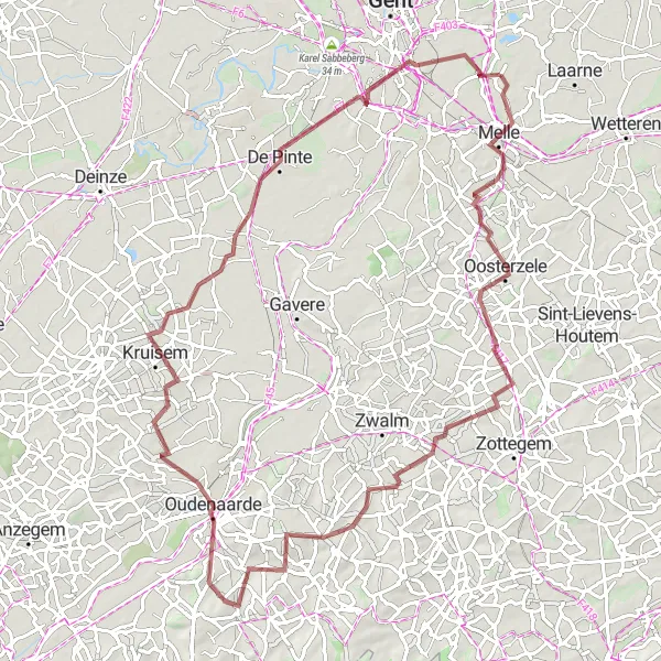 Miniatuurkaart van de fietsinspiratie "Heusden Gravelroute" in Prov. Oost-Vlaanderen, Belgium. Gemaakt door de Tarmacs.app fietsrouteplanner