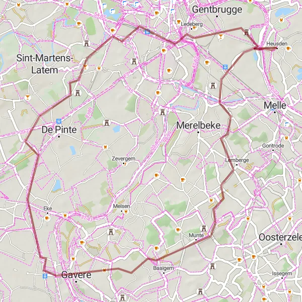 Karten-Miniaturansicht der Radinspiration "Erkundung der malerischen Landschaft in der Nähe von Heusden" in Prov. Oost-Vlaanderen, Belgium. Erstellt vom Tarmacs.app-Routenplaner für Radtouren