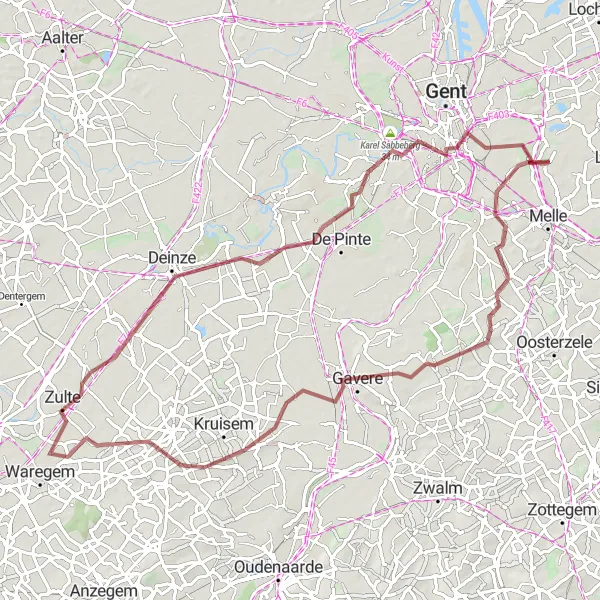 Map miniature of "Gravel Adventure in Gentbrugge" cycling inspiration in Prov. Oost-Vlaanderen, Belgium. Generated by Tarmacs.app cycling route planner