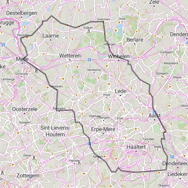 Map miniature of "The Eastern Ride" cycling inspiration in Prov. Oost-Vlaanderen, Belgium. Generated by Tarmacs.app cycling route planner