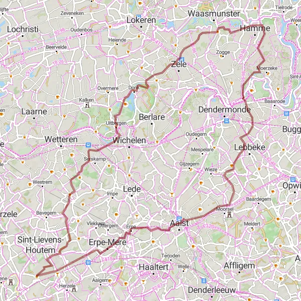 Karten-Miniaturansicht der Radinspiration "Rundfahrt von Hillegem nach Aalst und zurück" in Prov. Oost-Vlaanderen, Belgium. Erstellt vom Tarmacs.app-Routenplaner für Radtouren