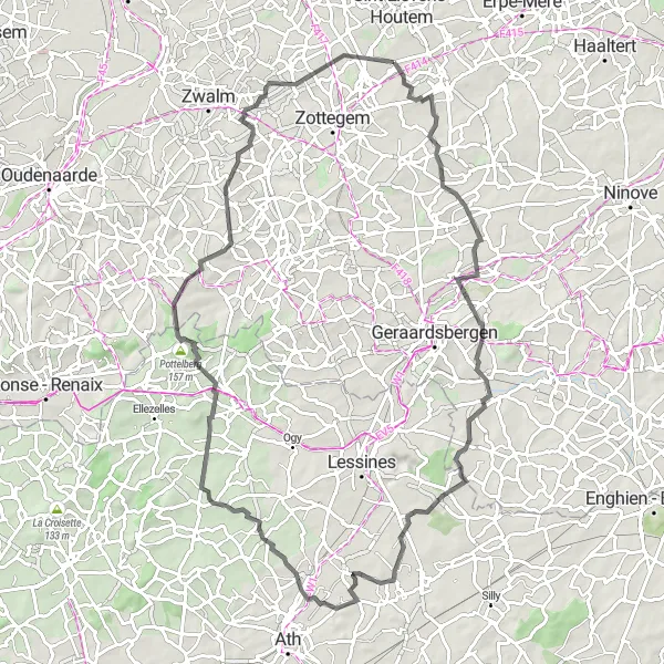 Miniatuurkaart van de fietsinspiratie "Mini Leeuw van Waterloo en La Houppe Roadtrip" in Prov. Oost-Vlaanderen, Belgium. Gemaakt door de Tarmacs.app fietsrouteplanner