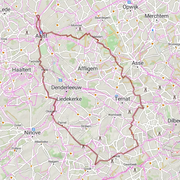 Map miniature of "Hidden Forests and Charming Towns" cycling inspiration in Prov. Oost-Vlaanderen, Belgium. Generated by Tarmacs.app cycling route planner